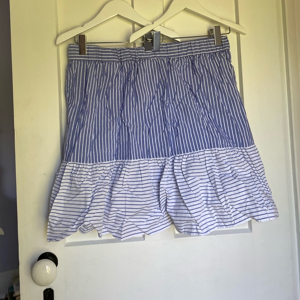 Two-Tone Pinstripe Skirt with Ruffle